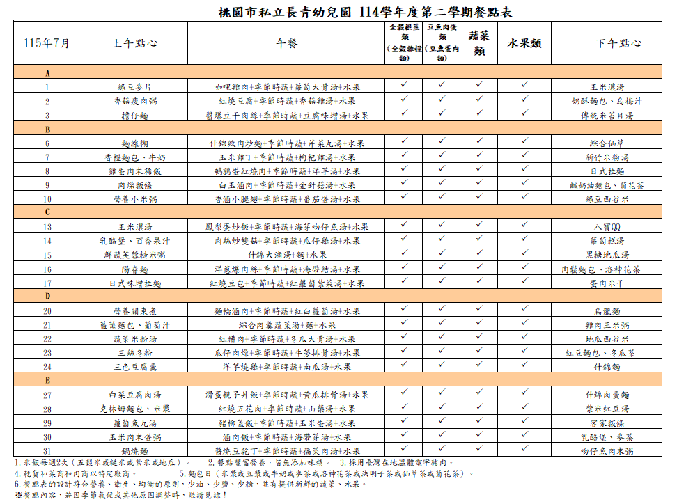 115年7月菜單